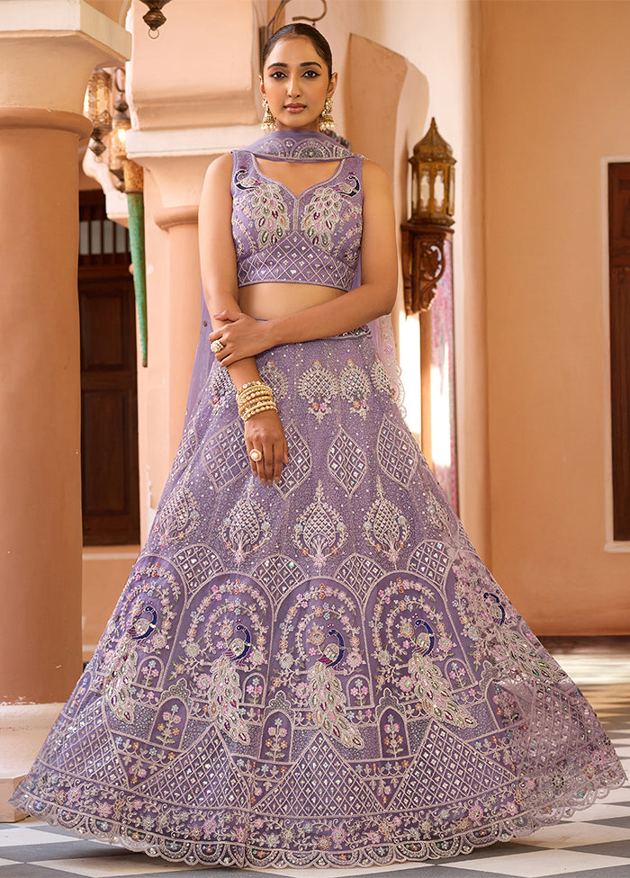 Purple Net Dupatta Lehenga Set