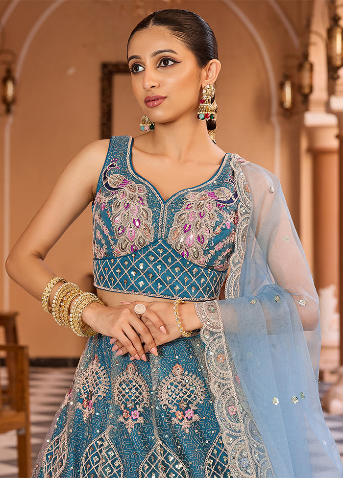 Blue Net Dupatta Lehenga Set