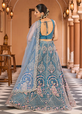 Blue Net Dupatta Lehenga Set