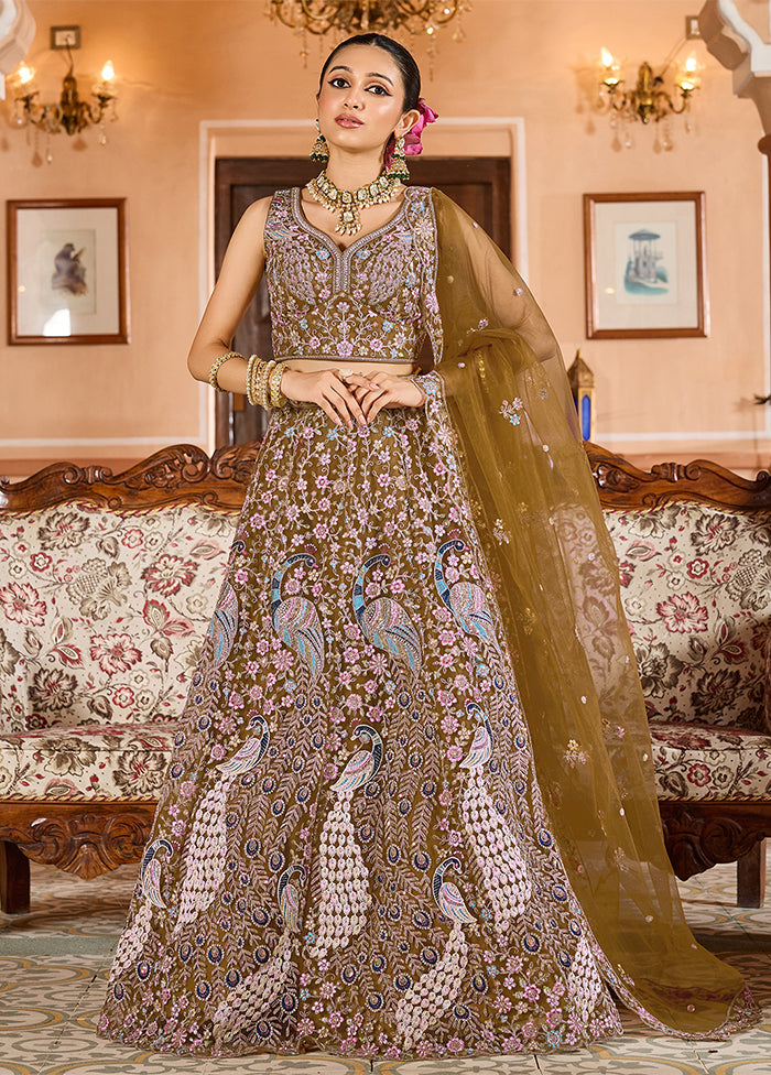 Brown Net Dupatta Lehenga Set