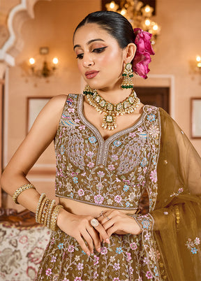 Brown Net Dupatta Lehenga Set