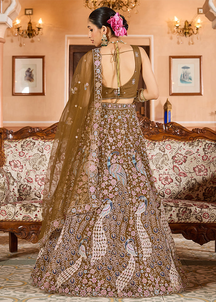 Brown Net Dupatta Lehenga Set