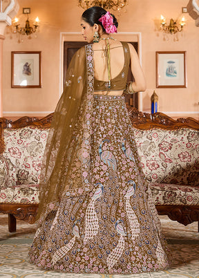 Brown Net Dupatta Lehenga Set