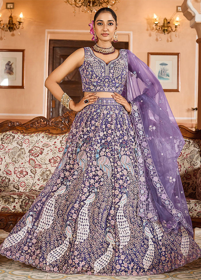 Purple Net Dupatta Lehenga Set