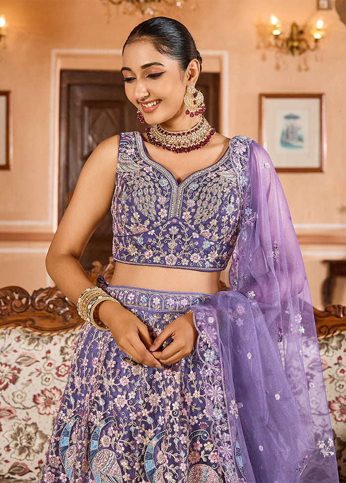 Purple Net Dupatta Lehenga Set