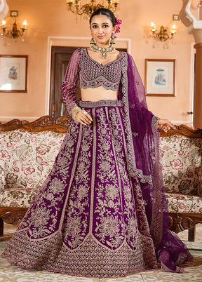 Purple Net Dupatta Lehenga Set