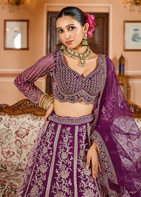 Purple Net Dupatta Lehenga Set