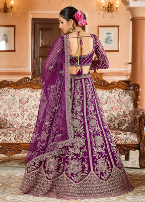 Purple Net Dupatta Lehenga Set