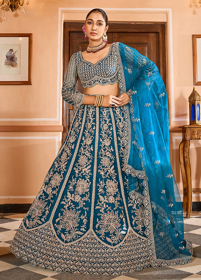 Blue Net Dupatta Lehenga Set