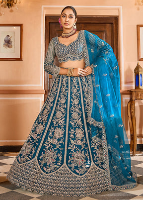 Blue Net Dupatta Lehenga Set