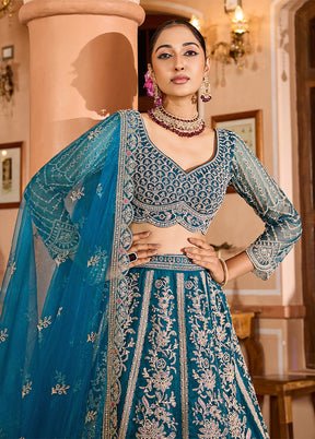 Blue Net Dupatta Lehenga Set