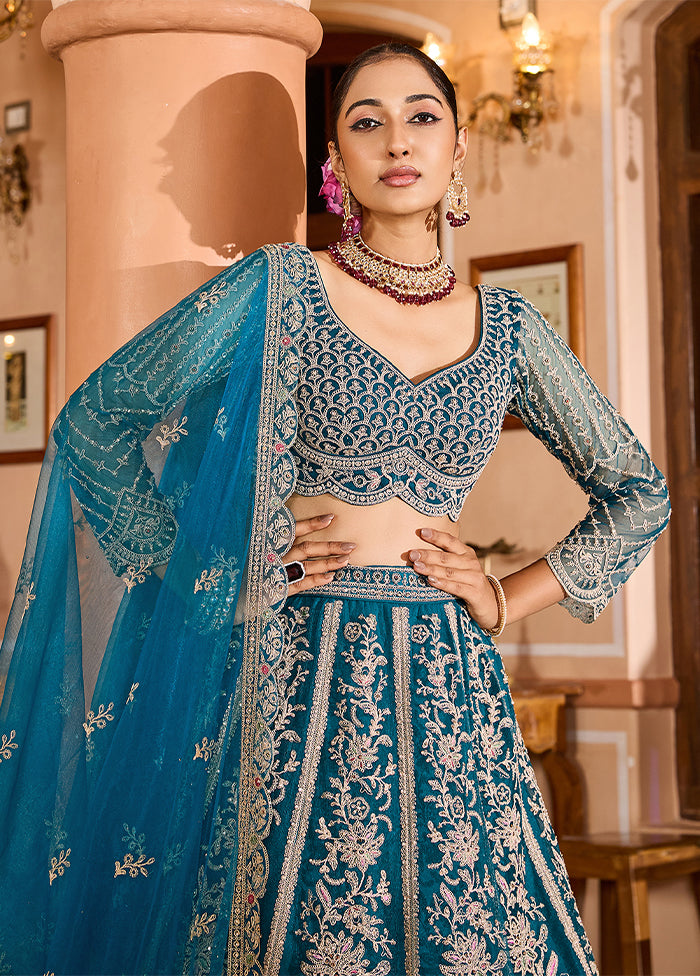 Blue Net Dupatta Lehenga Set