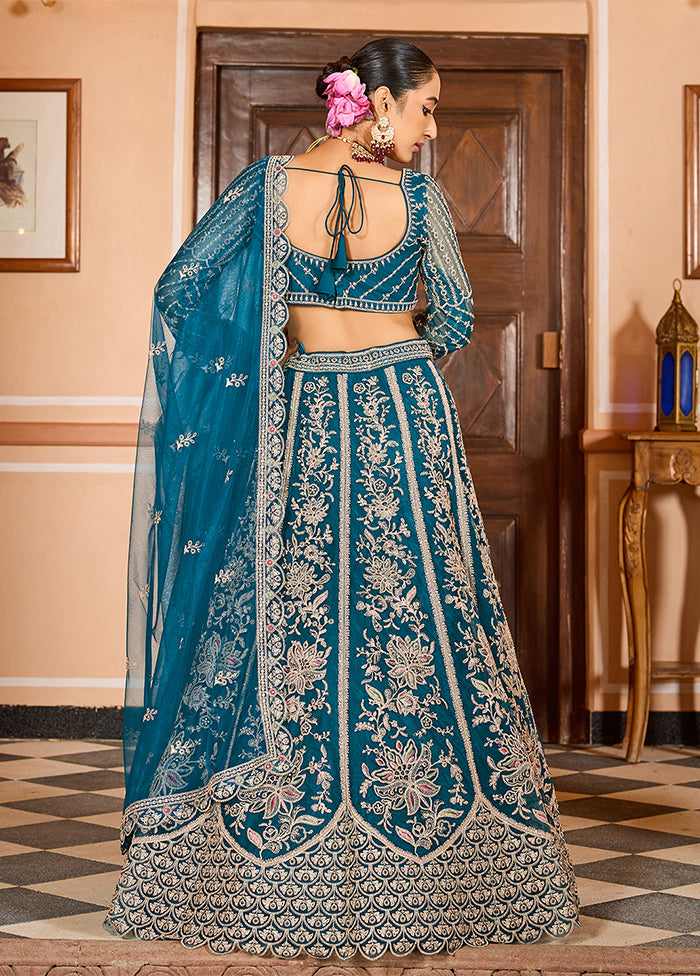 Blue Net Dupatta Lehenga Set