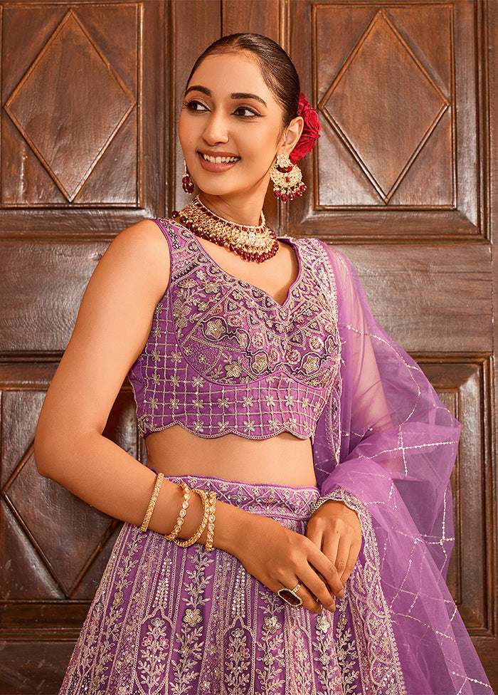 Lavender Net Dupatta Lehenga Set