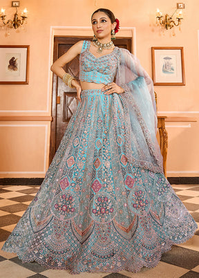 Blue Net Dupatta Lehenga Set