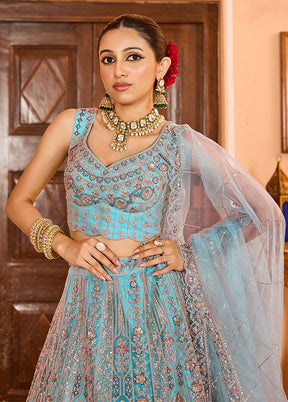 Blue Net Dupatta Lehenga Set