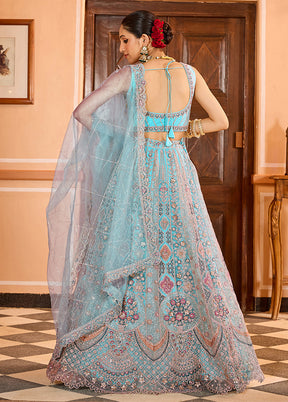 Blue Net Dupatta Lehenga Set