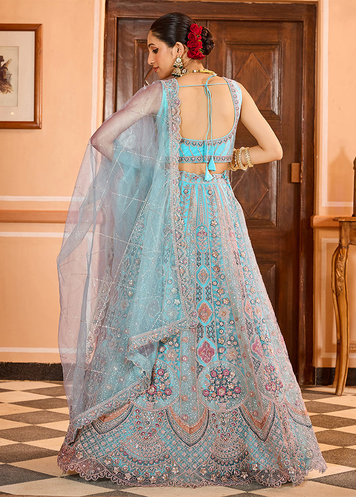 Blue Net Dupatta Lehenga Set