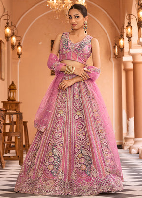 Pink Net Dupatta Lehenga Set