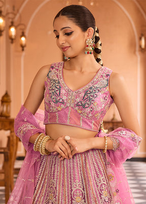 Pink Net Dupatta Lehenga Set