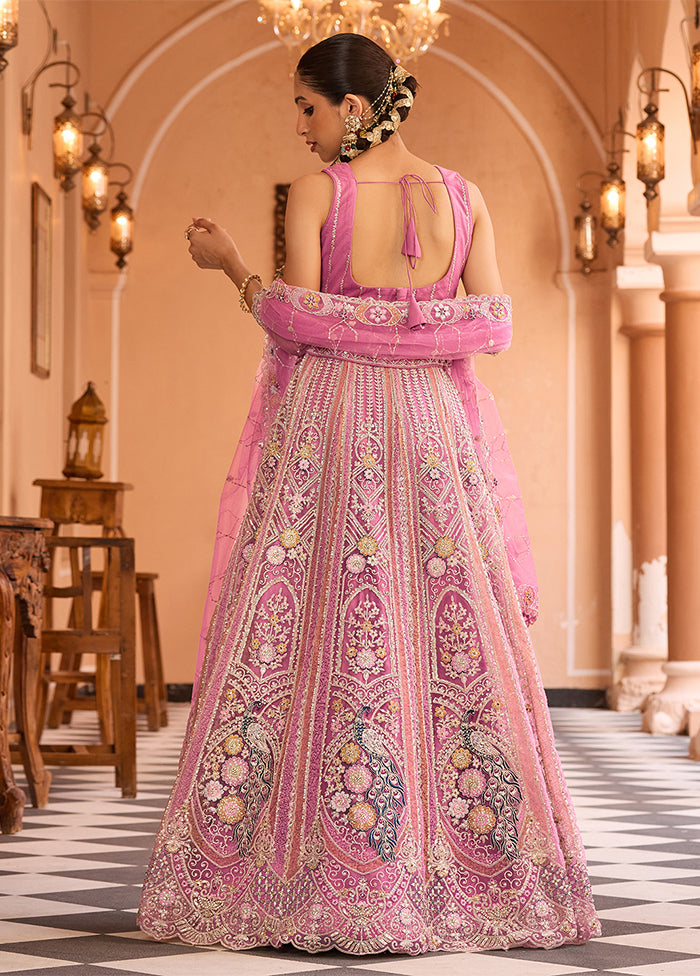 Pink Net Dupatta Lehenga Set