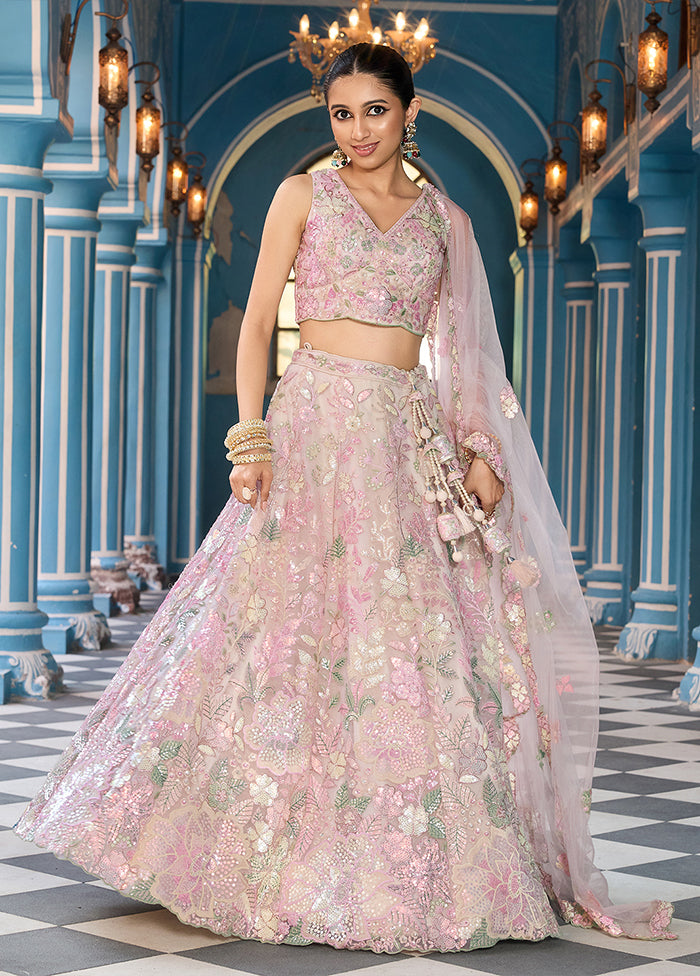 Pink Net Dupatta Lehenga Set