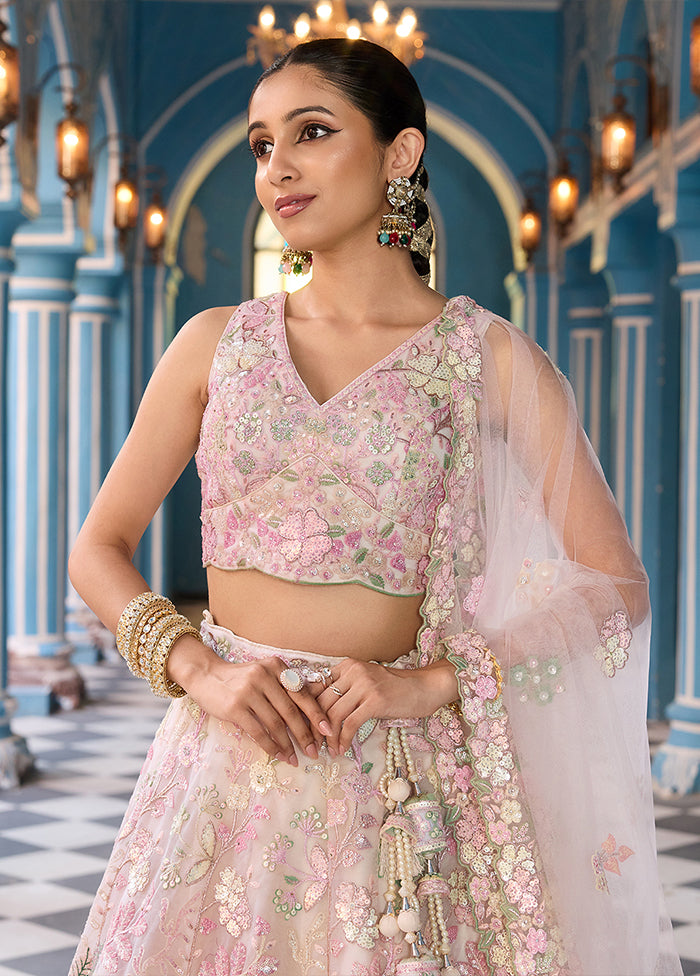 Pink Net Dupatta Lehenga Set