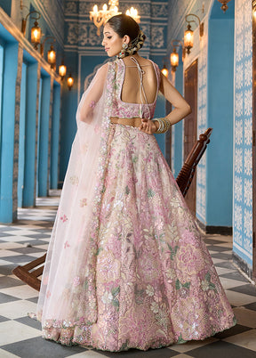 Pink Net Dupatta Lehenga Set