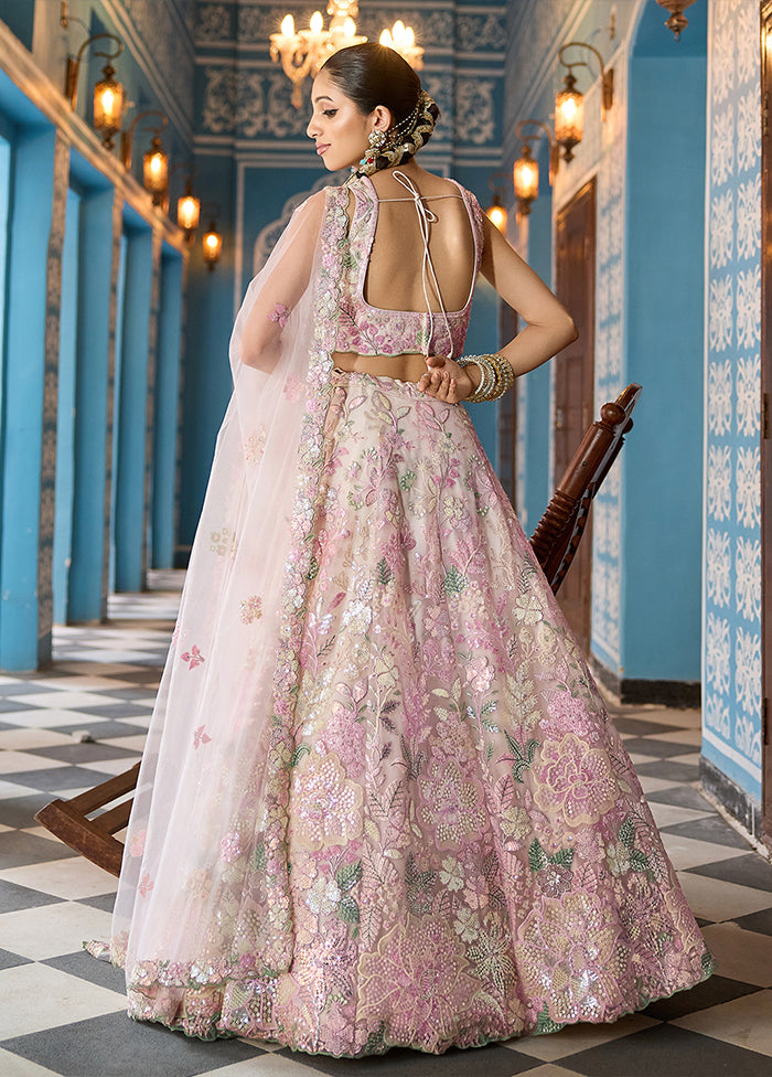 Pink Net Dupatta Lehenga Set