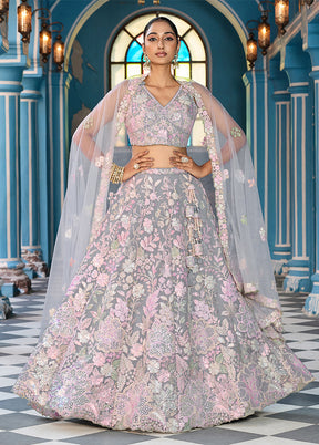 Grey Net Dupatta Lehenga Set