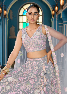 Grey Net Dupatta Lehenga Set