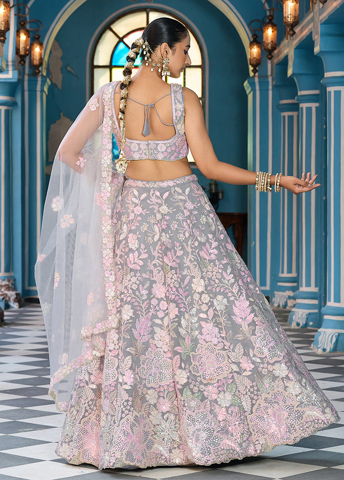 Grey Net Dupatta Lehenga Set