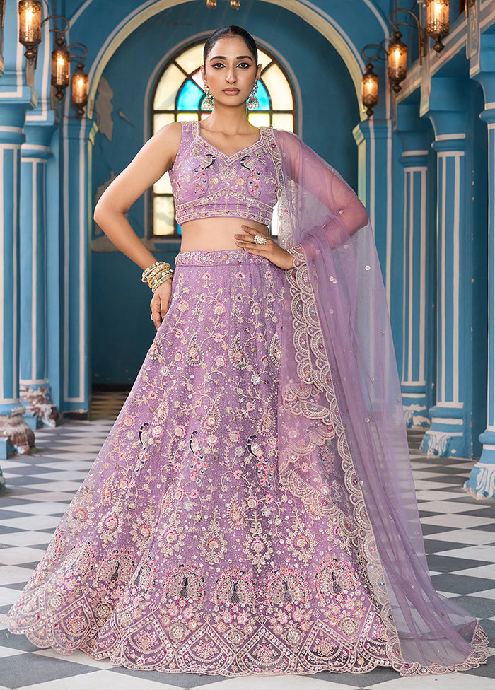 Purple Net Dupatta Lehenga Set