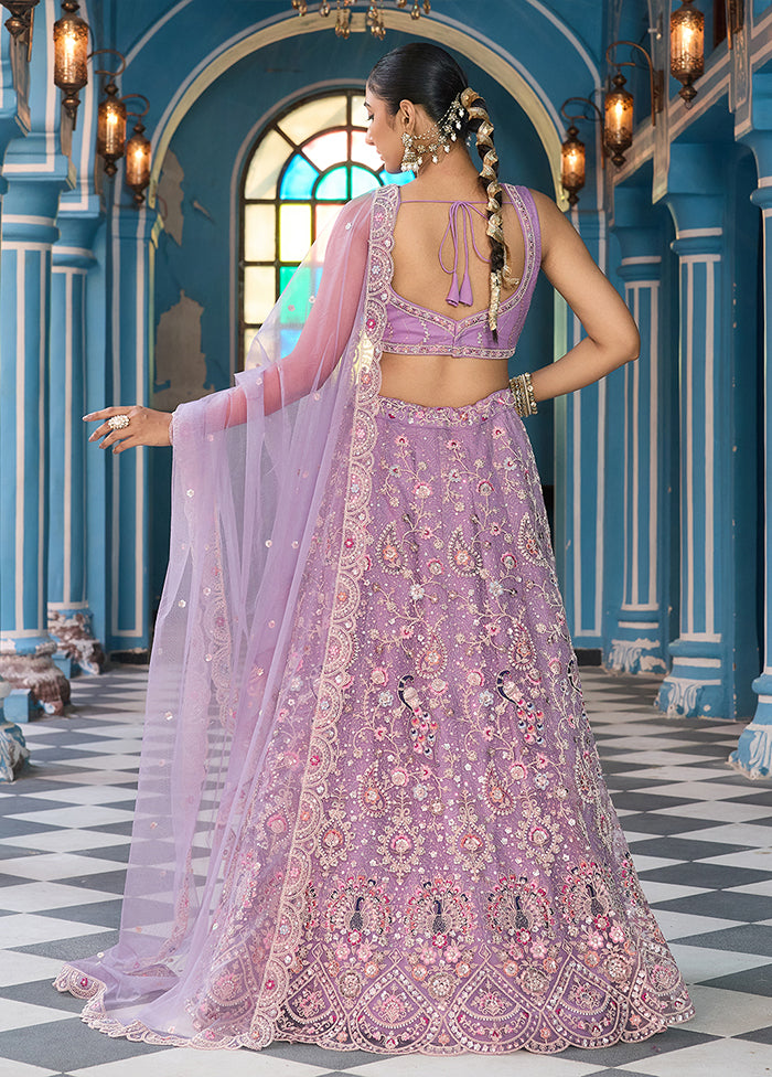 Purple Net Dupatta Lehenga Set