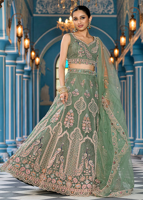 Green Net Dupatta Lehenga Set
