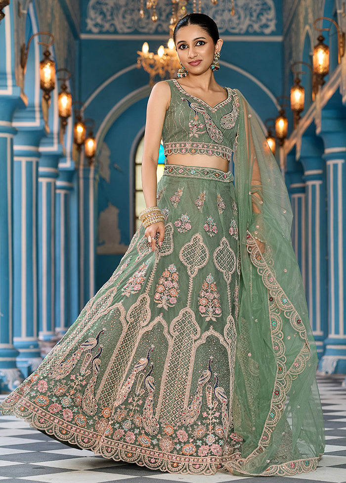 Green Net Dupatta Lehenga Set