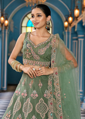 Green Net Dupatta Lehenga Set