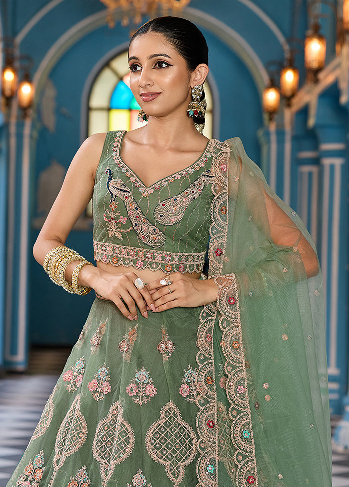 Green Net Dupatta Lehenga Set