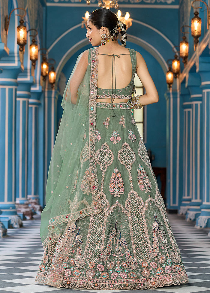 Green Net Dupatta Lehenga Set