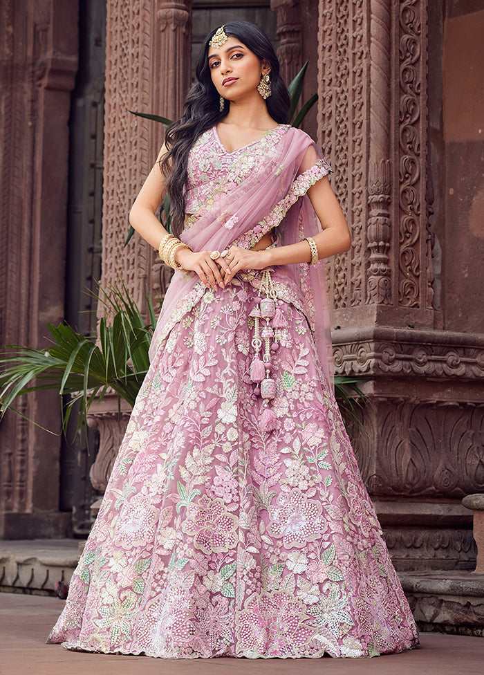 Pink Net Dupatta Lehenga Set