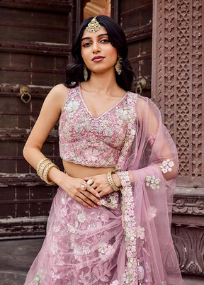 Pink Net Dupatta Lehenga Set