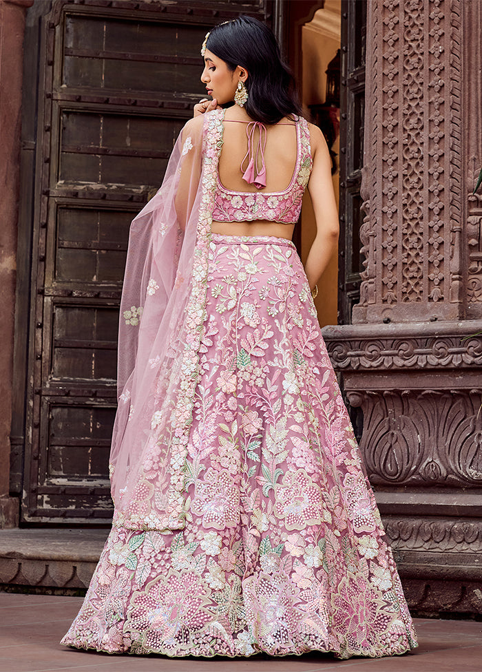 Pink Net Dupatta Lehenga Set