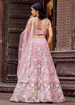 Pink Net Dupatta Lehenga Set