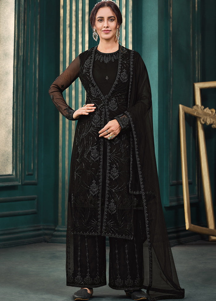 3 Pc Semistitched Black A Line Net Dress VDSL23112028 - Indian Silk House Agencies