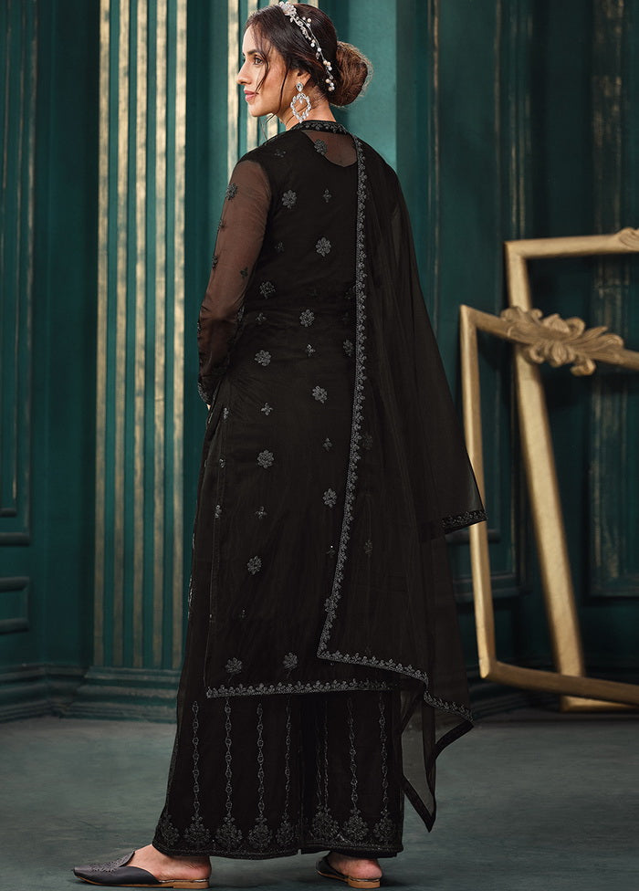 3 Pc Semistitched Black A Line Net Dress VDSL23112028 - Indian Silk House Agencies