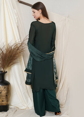 3 Pc Green Chinon Chiffon Unstitched Suit Set VDSL031122 - Indian Silk House Agencies