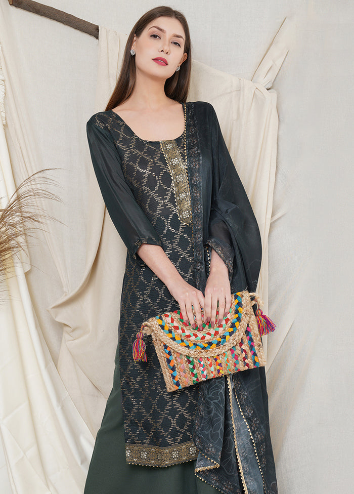 3 Pc Blue Chinon Chiffon Unstitched Suit Set VDSL031124 - Indian Silk House Agencies