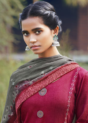 3 Pc Maroon Unstitched Silk Thread Work Suit Set VDSL230330 - Indian Silk House Agencies