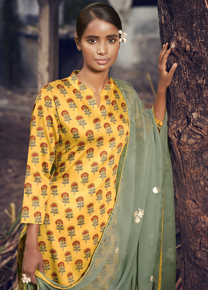 3 Pc Yellow Unstitched Pure Cotton Suit Set VDSL250322 - Indian Silk House Agencies