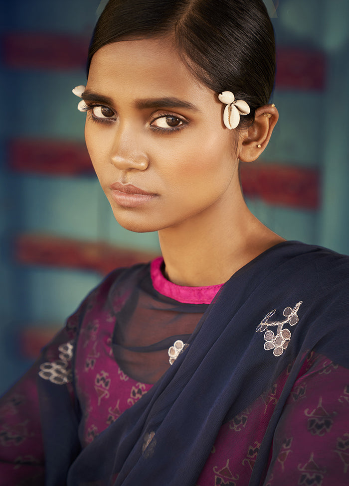 3 Pc Magenta Unstitched Pure Cotton Suit Set VDSL250323 - Indian Silk House Agencies